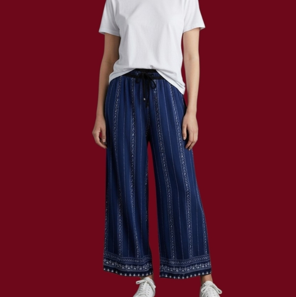 Blue Pattern Striped Wide Leg Waist Tie Lounge Pants